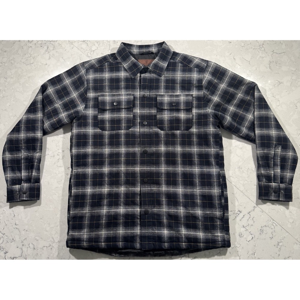 Rugged Elements Quilted Flannel Shirt Jacket Mens Large Gray Black Plaid Shacket